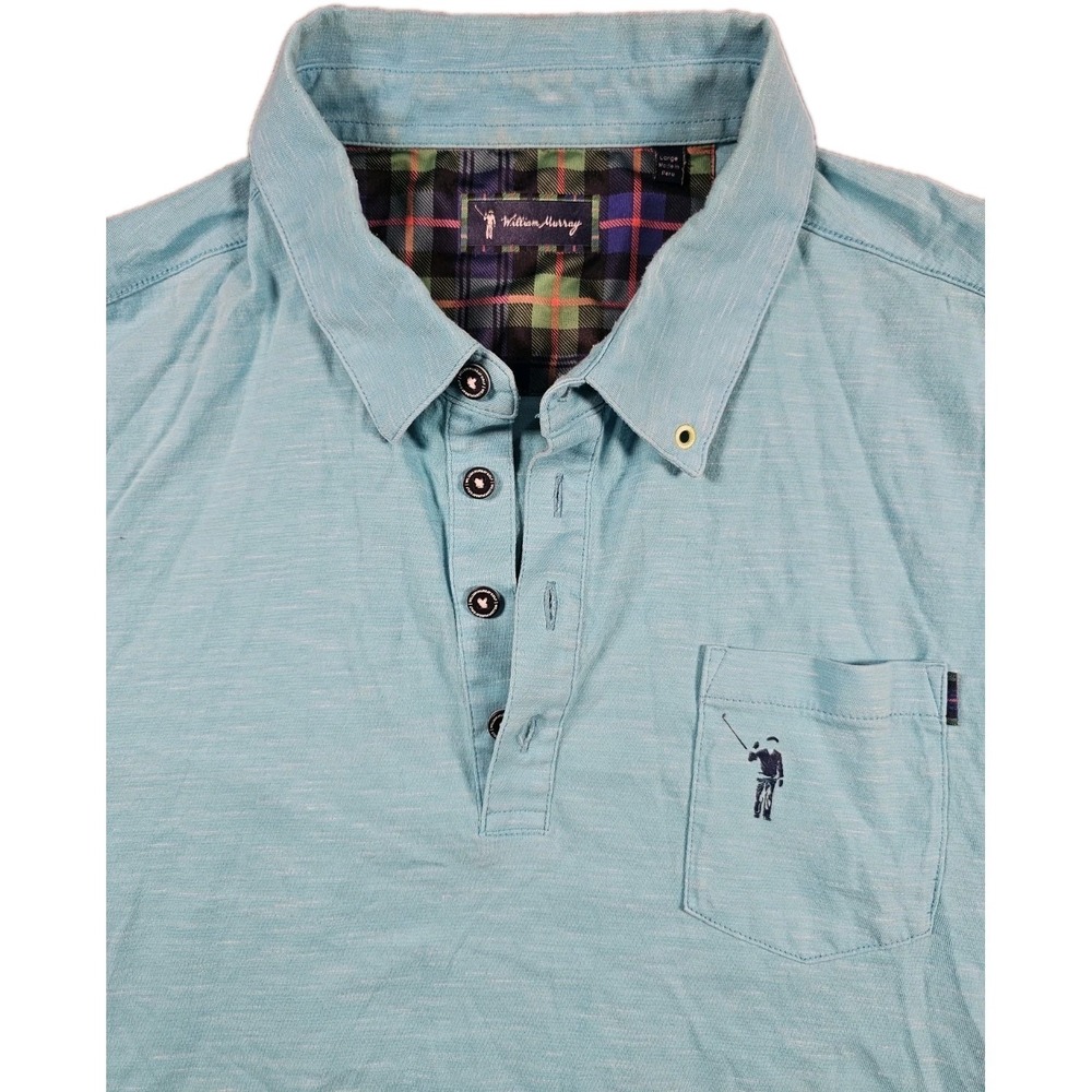 William Murray Golf Polo Shirt Men's Large Teal‎ Cotton Blend Plaid Trim